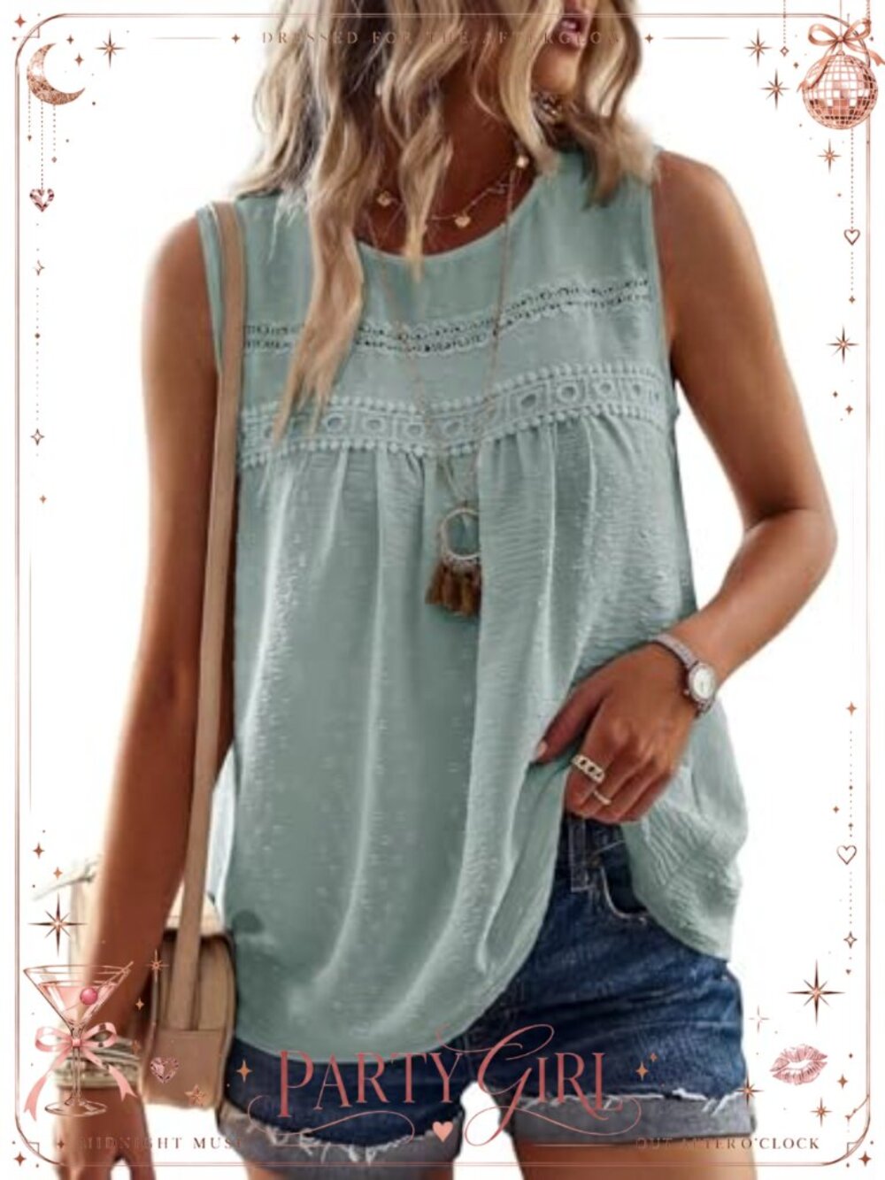 Women's Sleeveless Crochet Lace Tank Top Swiss Dots Boho Summer Shirt